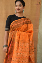 Kanakrekha mustard yellow Sambalpuri cotton saree — full flat lay, Pasapali handloom