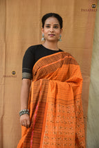 Kanakrekha GI certified Sambalpuri saree — mercerized cotton, mustard yellow, full view