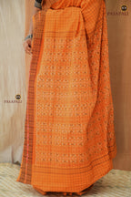 Kanakrekha saree drape front detail — daanti body with jala checks, Sambalpuri Bandha