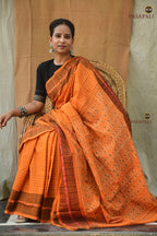 Kanakrekha saree fish motif border close-up — Bandha double ikat weave, Sambalpuri handloom