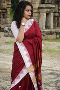 Kanan Maroon Kotpad saree full view — Tussar Cotton Silk, aal bark natural dye, tribal motifs, Pasapali