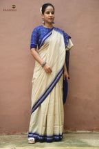 Close-up of ek phulia and kathiphera border on Kusumavali Sambalpuri Bandha cotton saree — Bhulia handloom weave, Pasapali