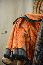 Load image into Gallery viewer, Close-up of Rudraksha motif border on Kusumita mustard yellow Sambalpuri Bandha cotton saree by Pasapali
