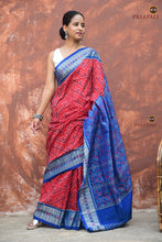 Load image into Gallery viewer, Kusumita authentic Sambalpuri handloom saree — drape view showing structured fall of mercerized cotton Bandha weave
