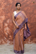 Lekhika Sambalpuri Bandha saree stripe border close-up — navy blue and light brown, Bhulia handloom, Pasapali