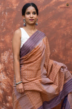 Lekhika Sambalpuri double ikat saree mercerized cotton texture detail — light brown ground with navy check motifs, Pasapali