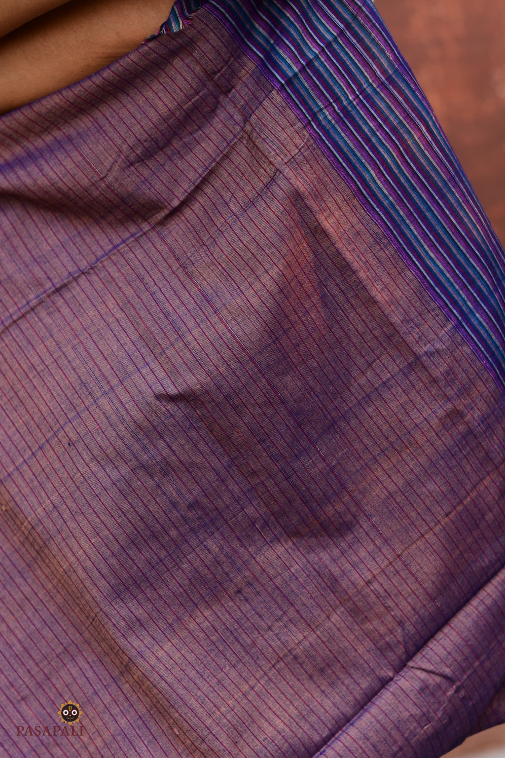Lekhika Sambalpuri Bandha saree geometric ikat motif detail — resist-dyed double ikat in light brown and navy, Pasapali