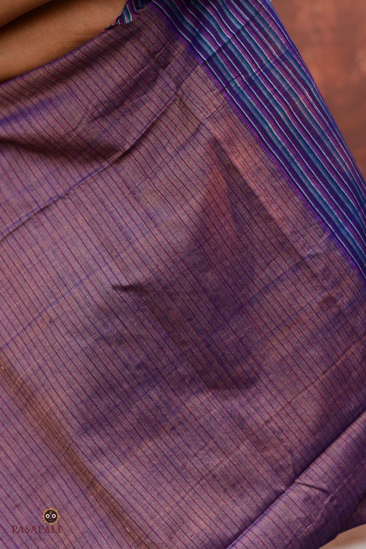 Lekhika Sambalpuri Bandha saree geometric ikat motif detail — resist-dyed double ikat in light brown and navy, Pasapali