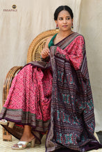Load image into Gallery viewer, Lilavati Sambalpuri Bandha saree folded view — pink and brown mercerized cotton, Pasapali
