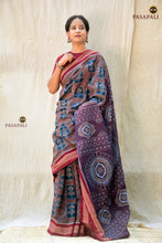 Load image into Gallery viewer, Madhavi Brown Sambalpuri cotton saree front drape view showing maroon accents and Phula Lata body motifs — Pasapali

