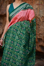 Load image into Gallery viewer, Madhujaal GI certified Sambalpuri handloom saree hero view — peach mercerized cotton Bandha weave | Pasapali
