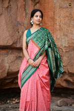 Load image into Gallery viewer, Madhujaal Peach Sambalpuri cotton saree body weave detail — traditional jala ikat pattern by Bhulia weavers | Pasapali
