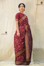 Load image into Gallery viewer, Mahalakshmi pallu close-up — Lakshmi yantra &amp; paduka motifs in Sambalpuri Bandha double ikat, Pasapali
