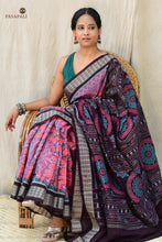 Load image into Gallery viewer, Maitreyi Sambalpuri Bandha saree hero full view — GI certified Sambalpuri handloom in mercerized cotton, pink-brown | Pasapali
