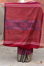 Load image into Gallery viewer, Mandira Sambalpuri cotton saree — Ganga Jamuna border motif close-up showing contrast black rudraksha pattern | Pasapali
