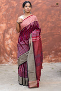 Mandira Sambalpuri Bandha saree — close-up of Ganga Jamuna border with rudraksha motif in black and burgundy | Pasapali