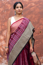 Mandira Sambalpuri cotton saree — handloom drape view showing full length with kumbha body and black border | Pasapali