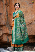 Load image into Gallery viewer, Mercerized cotton texture detail — Mangala Jyoti Sambalpuri Bandha saree showing warp-weft thread precision | Pasapali
