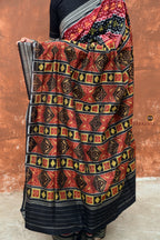 Matangi — flat lay of full maroon Sambalpuri Bandha mercerized cotton saree with blouse piece by Pasapali