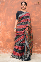 Matangi — mercerized cotton texture detail of maroon Sambalpuri Bandha handloom saree woven by Bhulia weavers Pasapali