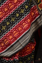 Matangi — Rudraksha and flower motif detail on maroon Sambalpuri Bandha double ikat cotton saree by Pasapali