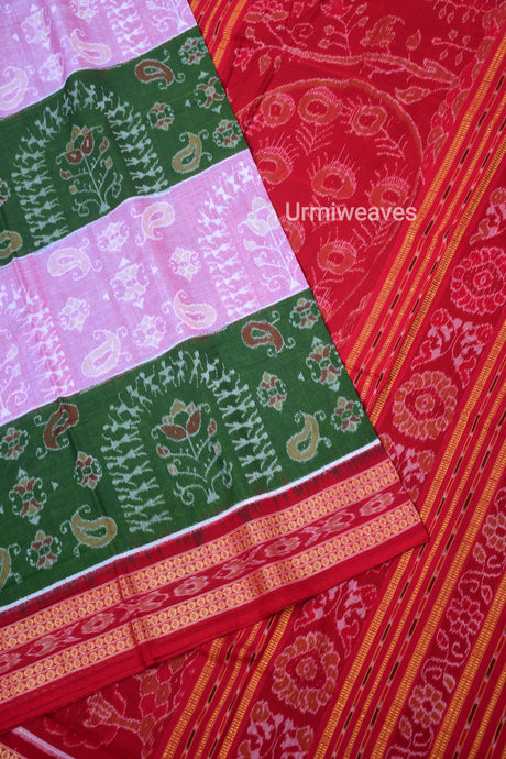 mehendi pink sambalpuri cotton saree