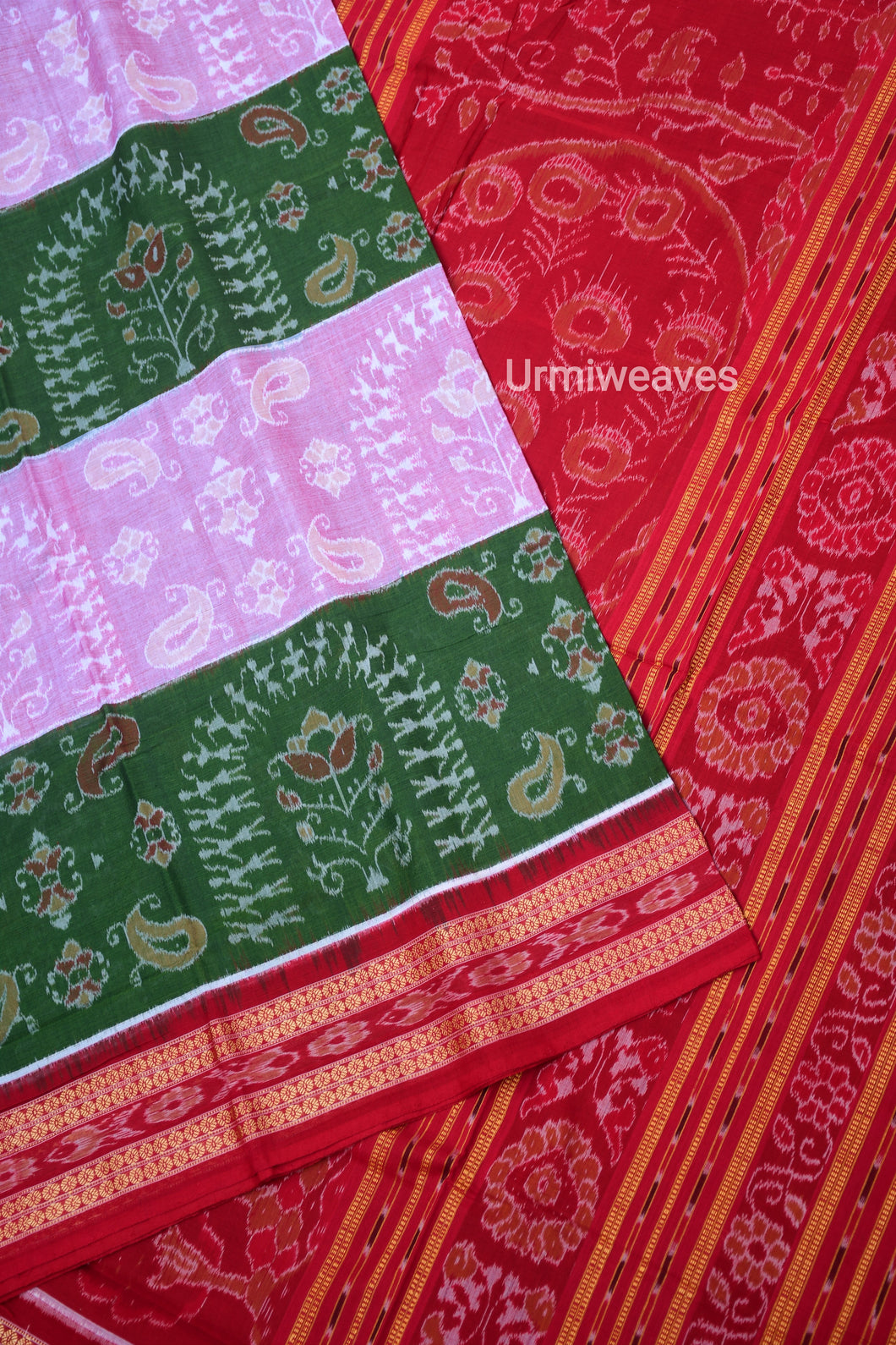 mehendi pink sambalpuri cotton saree