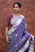Load image into Gallery viewer, Tussar Cotton Silk texture close-up of Narmada — Kotpad natural dye weave, organic vegetable dye finish, Mirgan weavers Odisha
