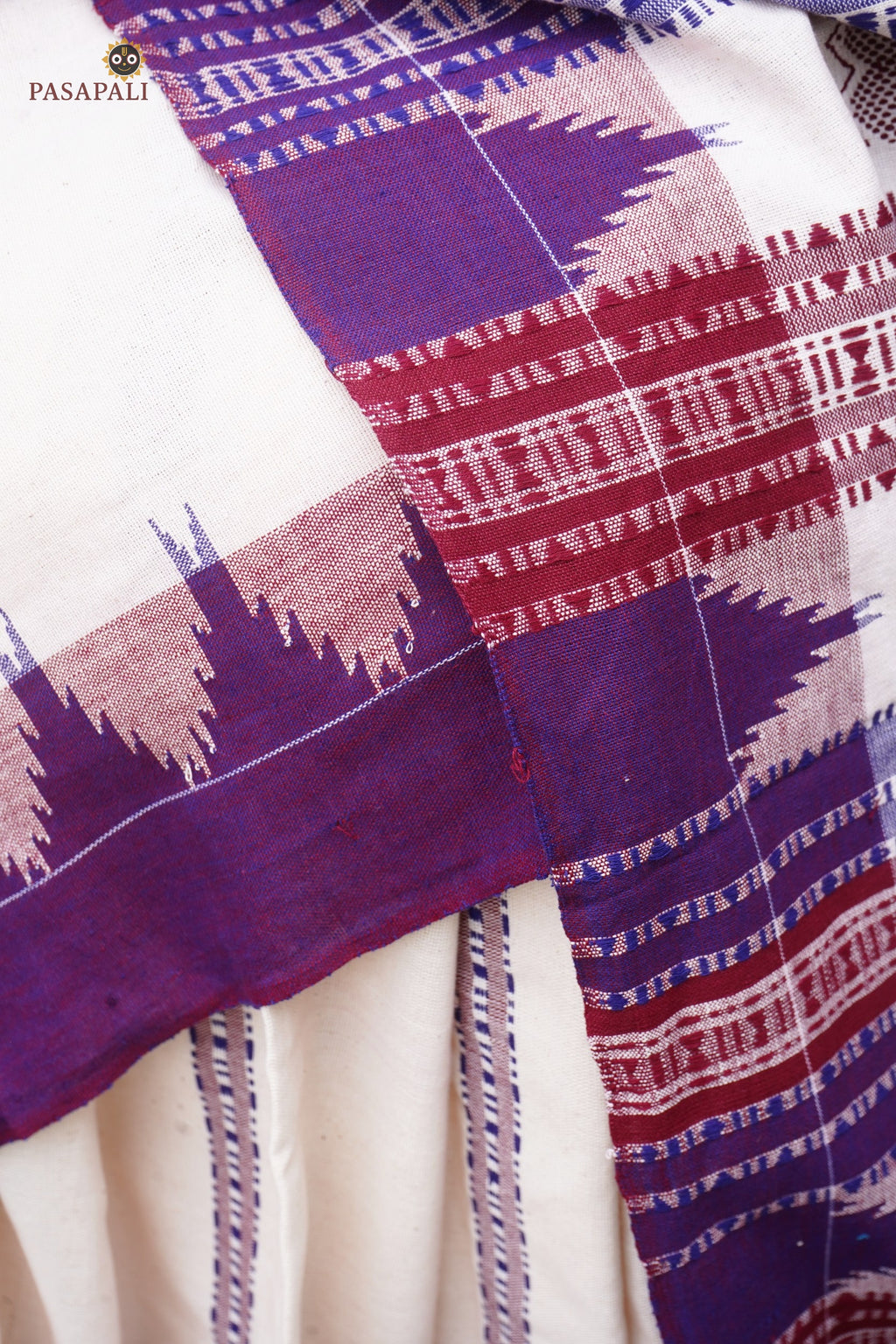 Nirjhari Off-White Kotpad Handloom Cotton saree by Pasapali — full hero view, natural aal bark dye, tribal motifs