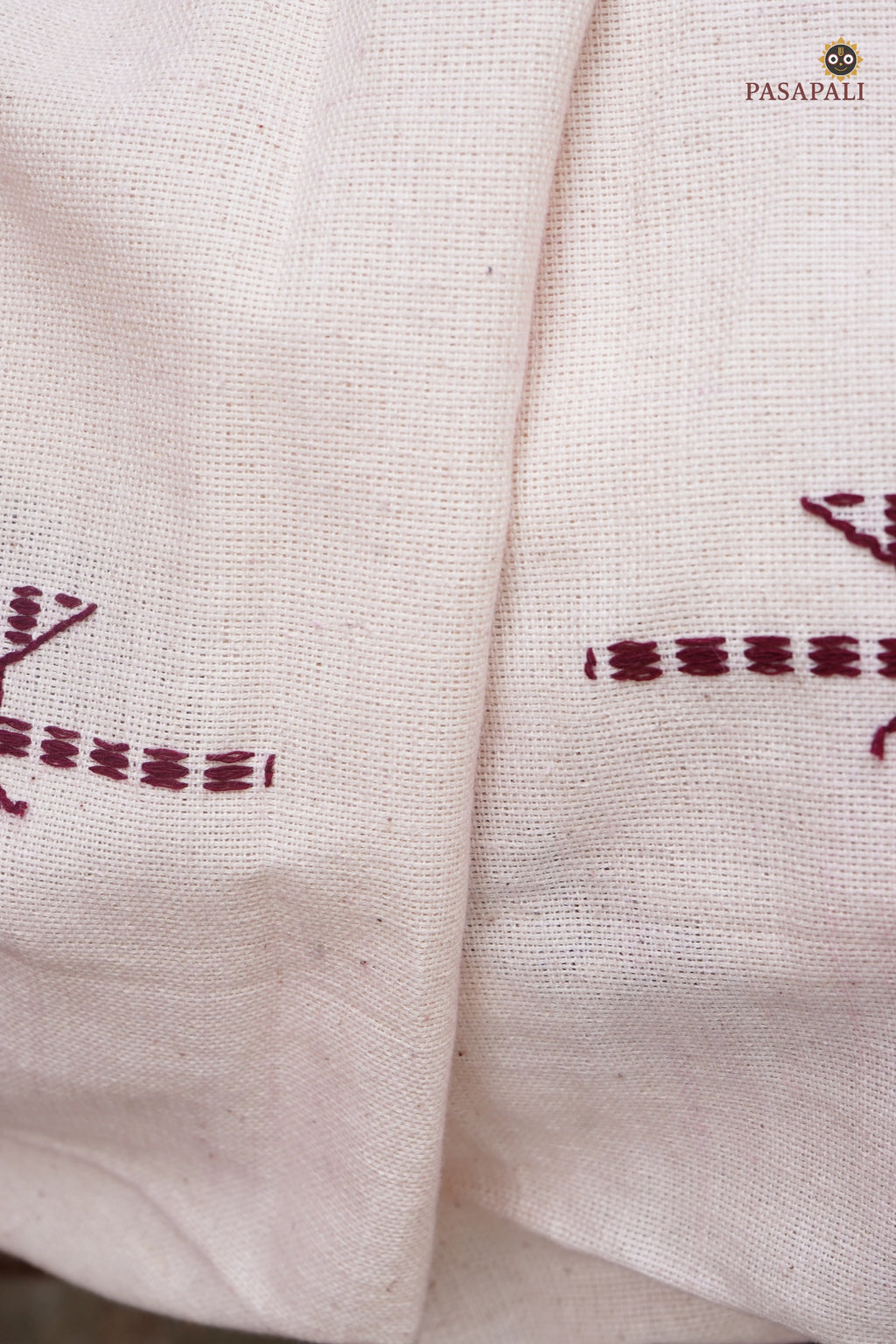 Nirjhari Kotpad saree draped front view — handspun cotton, tribal motifs, vegetable dye tradition Odisha, Pasapali