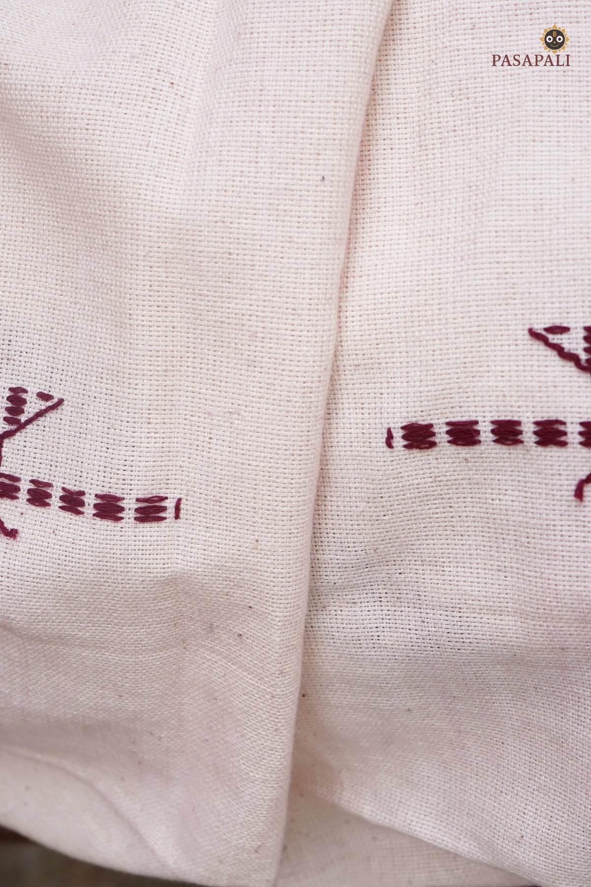 Nirjhari Kotpad saree draped front view — handspun cotton, tribal motifs, vegetable dye tradition Odisha, Pasapali