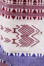 Kumbha border close-up on Nirjhari Kotpad Cotton saree — solid raised temple weave, purple on off-white, Pasapali
