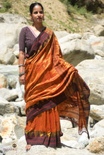 Load image into Gallery viewer, Nishavana golden Kotpad handloom Tussar Cotton Silk saree — full hero view, aal bark natural dye, Pasapali
