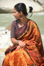 Load image into Gallery viewer, Nishavana Kotpad handloom saree pallu close-up — matka and geometric motifs, natural vegetable dye, Pasapali
