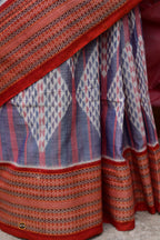 Nityarekha light blue Sambalpuri Bandha mercerized cotton saree full view — Pasapali GI certified handloom