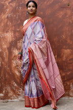 Diamond geometrical body pattern detail of Nityarekha Sambalpuri cotton saree — Bhulia handloom, Odisha