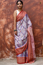 Close-up of Rudraksha ikat motif on Nityarekha Sambalpuri cotton saree border — Bandhakala double ikat weave