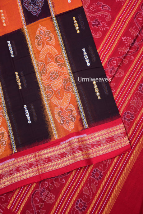 orange coffeefloral design sambalpuricotton saree