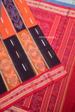 Load image into Gallery viewer, orange coffee floral design sambalpuri cotton saree
