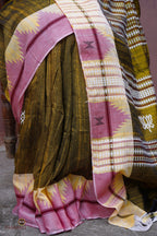 Pallava Kotpad handloom texture detail — aal bark dyed Tussar Cotton Silk surface, handspun yarn irregularity