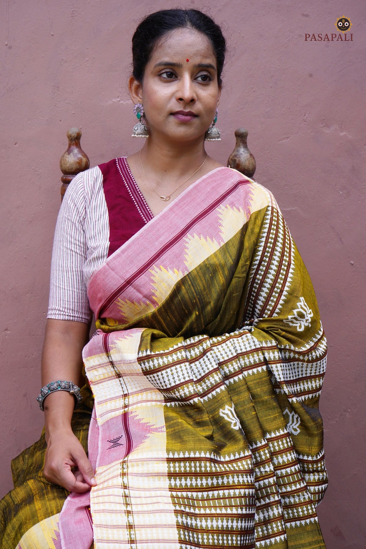 Pallava Kotpad saree handloom drape — tribal motif weave, vegetable dye Odisha, Pasapali collection