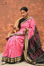 Load image into Gallery viewer, Parijata Sambalpuri handloom saree body weave detail — geometric diamond patterns and phula butas in mercerized cotton ikat
