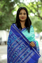 Load image into Gallery viewer, Close-up of Royal Blue Ekphulia border with Rudraksha motifs on [Odisha Handloom] silk
