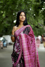 Load image into Gallery viewer, Traditional Sambalpuri Saree in Mauve and Black with attached running blouse 
