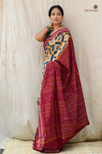Load image into Gallery viewer, Pashika Cream Sambalpuri Bandha mercerized cotton saree by Pasapali — full hero view showing cream ground with green and maroon
