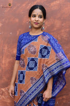 Pashini Brown Sambalpuri Bandha handloom cotton saree by Pasapali — full view with Flower pallu and Rudraksha border