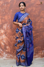 Close-up of Rudraksha border motif on Pashini Brown Sambalpuri Bandha mercerized cotton saree by Pasapali