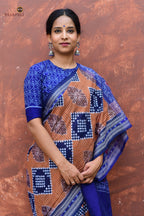 Mercerized cotton texture close-up of Pashini Brown Sambalpuri Bandha saree — Bandhakala weave, Pasapali collection