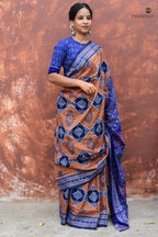 Pasapali double ikat motif detail on Pashini Brown Sambalpuri cotton saree — Bhulia weavers, Odisha