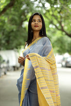 Load image into Gallery viewer, Neelprabha - Pastel Blue Cotton Phoda Kumbha Sambalpuri Saree with Temple and Fish Motifs – Pasapali
